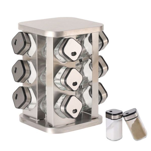 CARLA HOME Rotating Spice Rack Organizer with 20 Glass Jars for Kitchen Countertop
