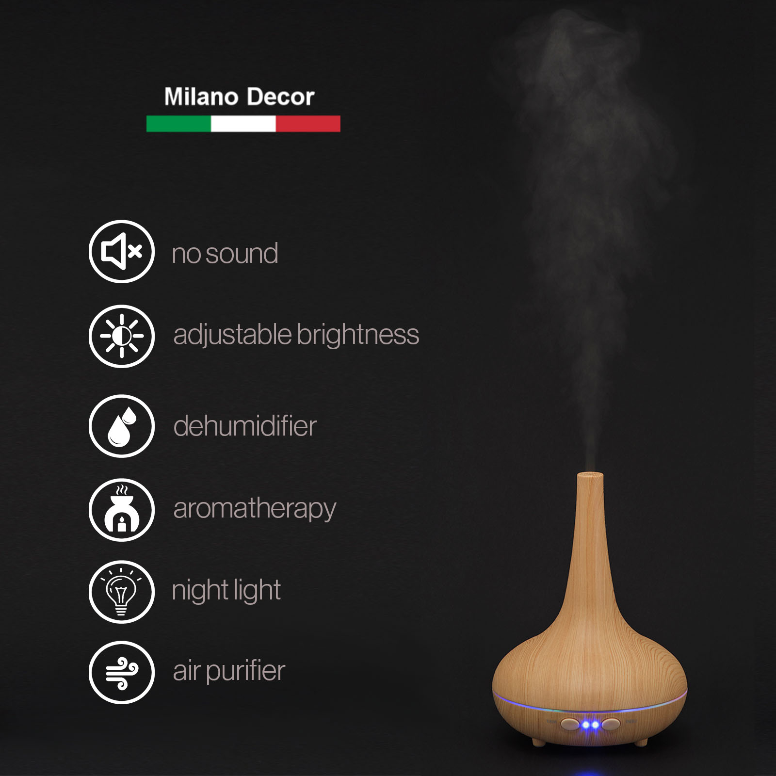 Milano Decor Ultrasonic Aroma Diffuser - Light Wood Grain - Image 4
